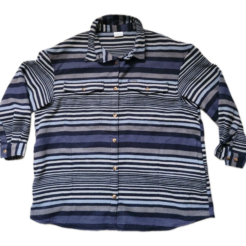 Columbia Calico Basin Shacket Blue Stripe Shirt Jacket Button Up Womens 3X EUC